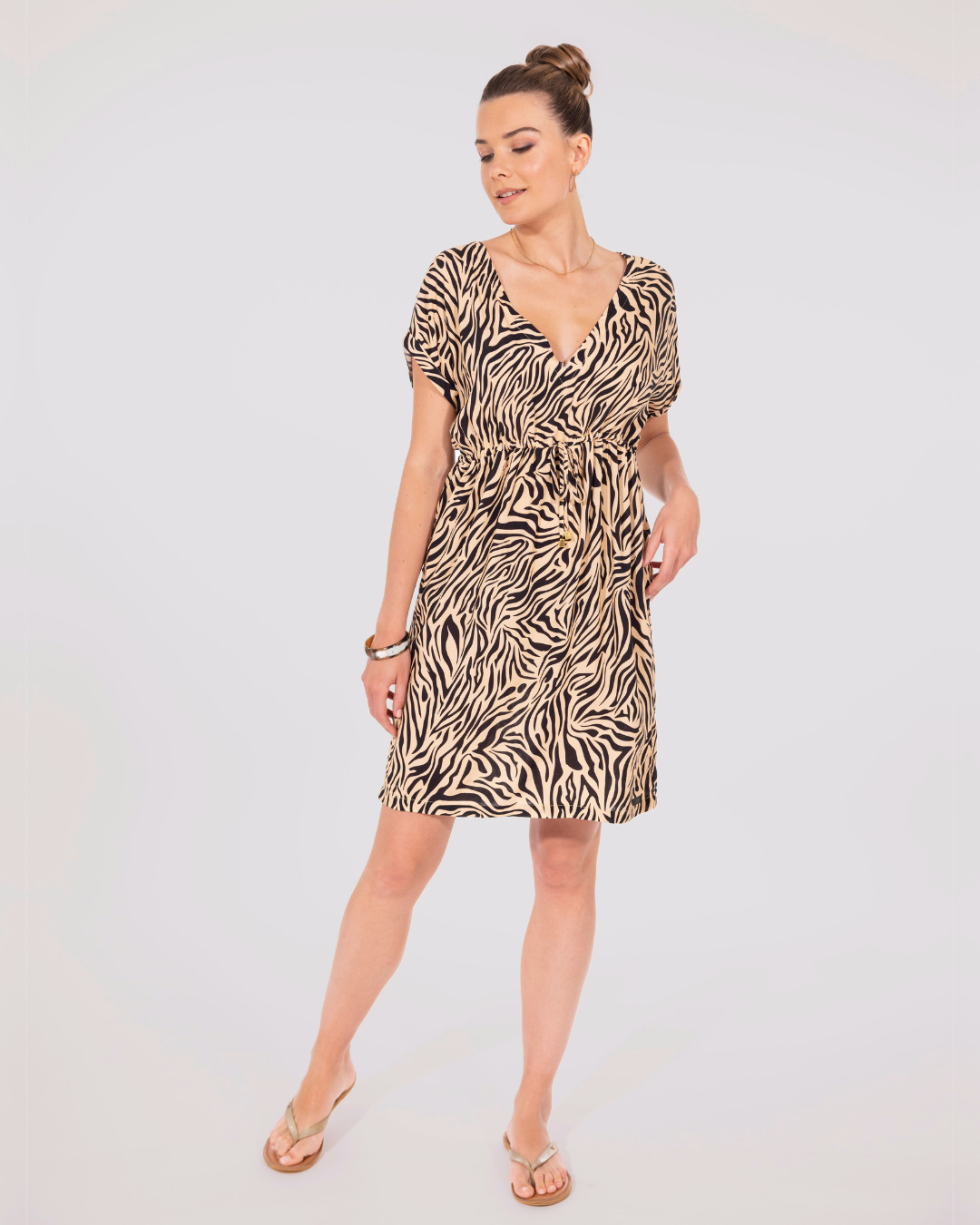 ROBE PLAGE IMPRIMEE ZEBRE BEIGE