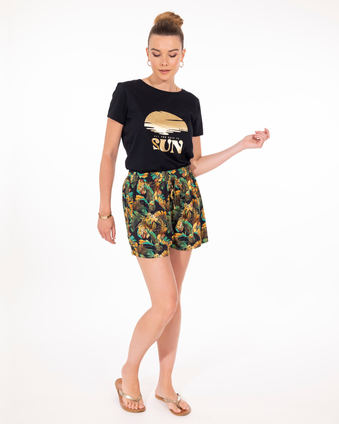 SHORT FLUIDE IMPRIME DEEP KAKI