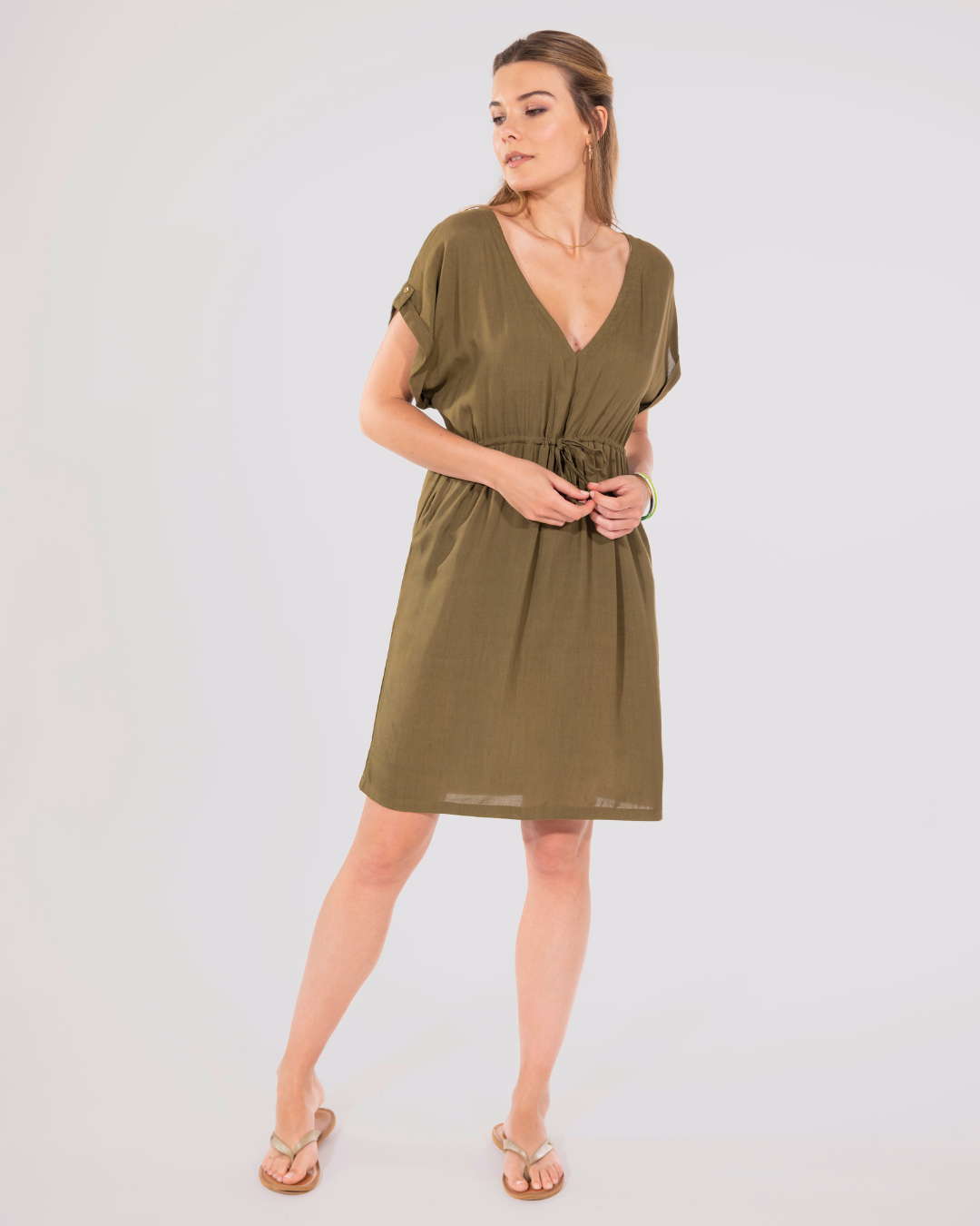 ROBE PLAGE UNIE KAKI - OR