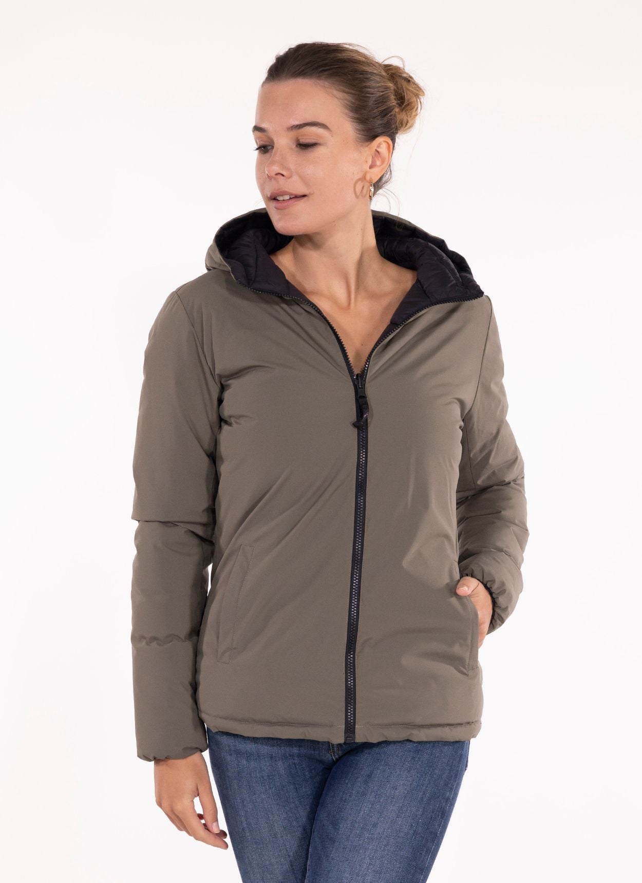 DOUDOUNE REVERSIBLE RECYCLEE SAUGE - NOIR