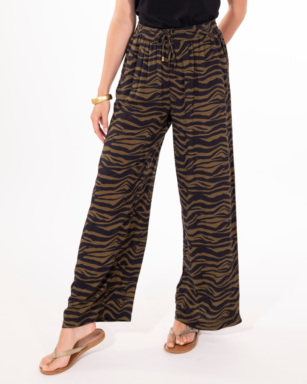 PANTALON FLUIDE IMPRIME ZEBRE KAKI
