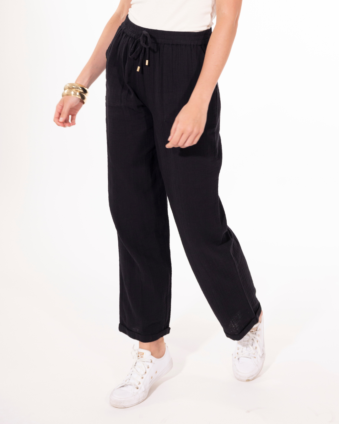 PANTALON FLUIDE GAZE NOIR