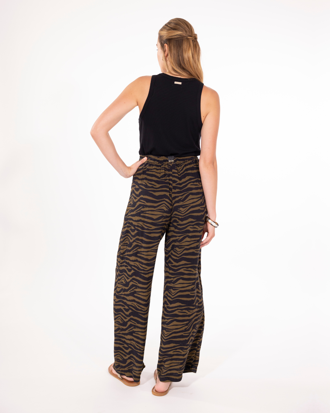 PANTALON FLUIDE IMPRIME ZEBRE KAKI