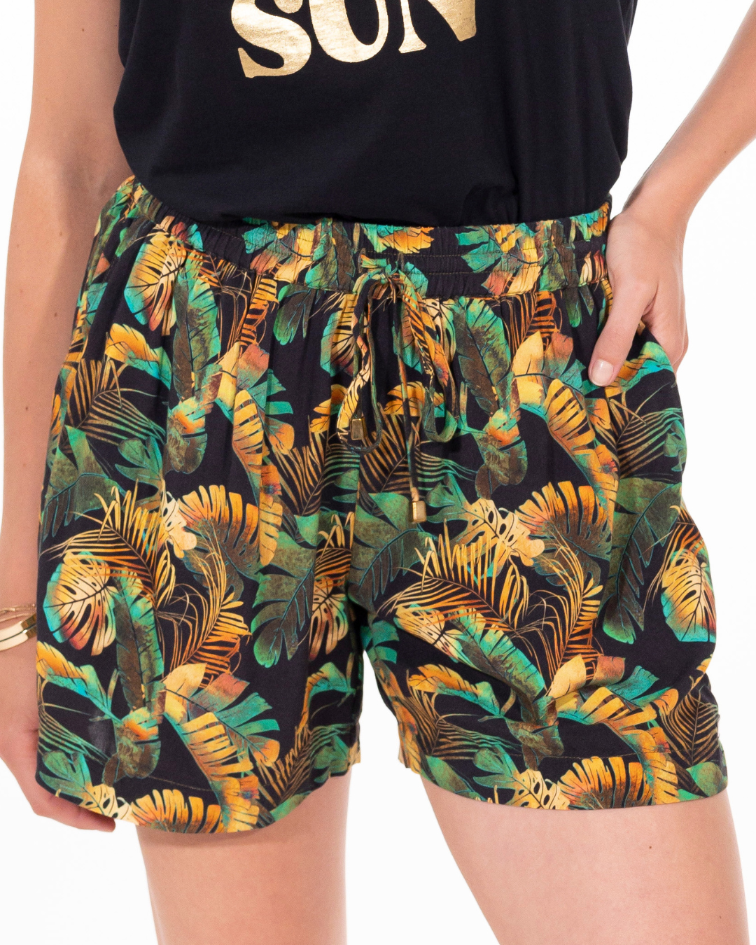 SHORT FLUIDE IMPRIME DEEP KAKI