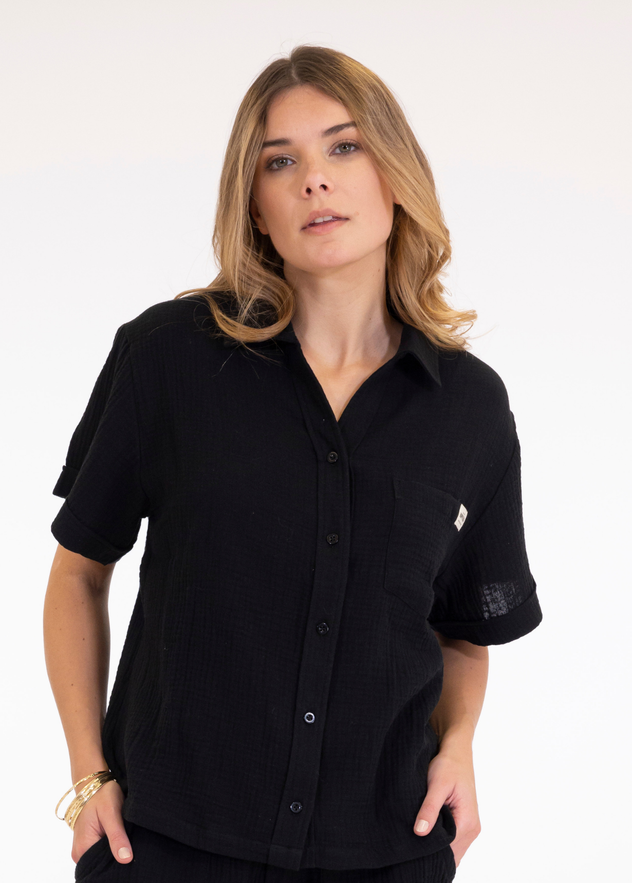 CHEMISE PLAGE MANCHES COURTES ORIANE NOIR