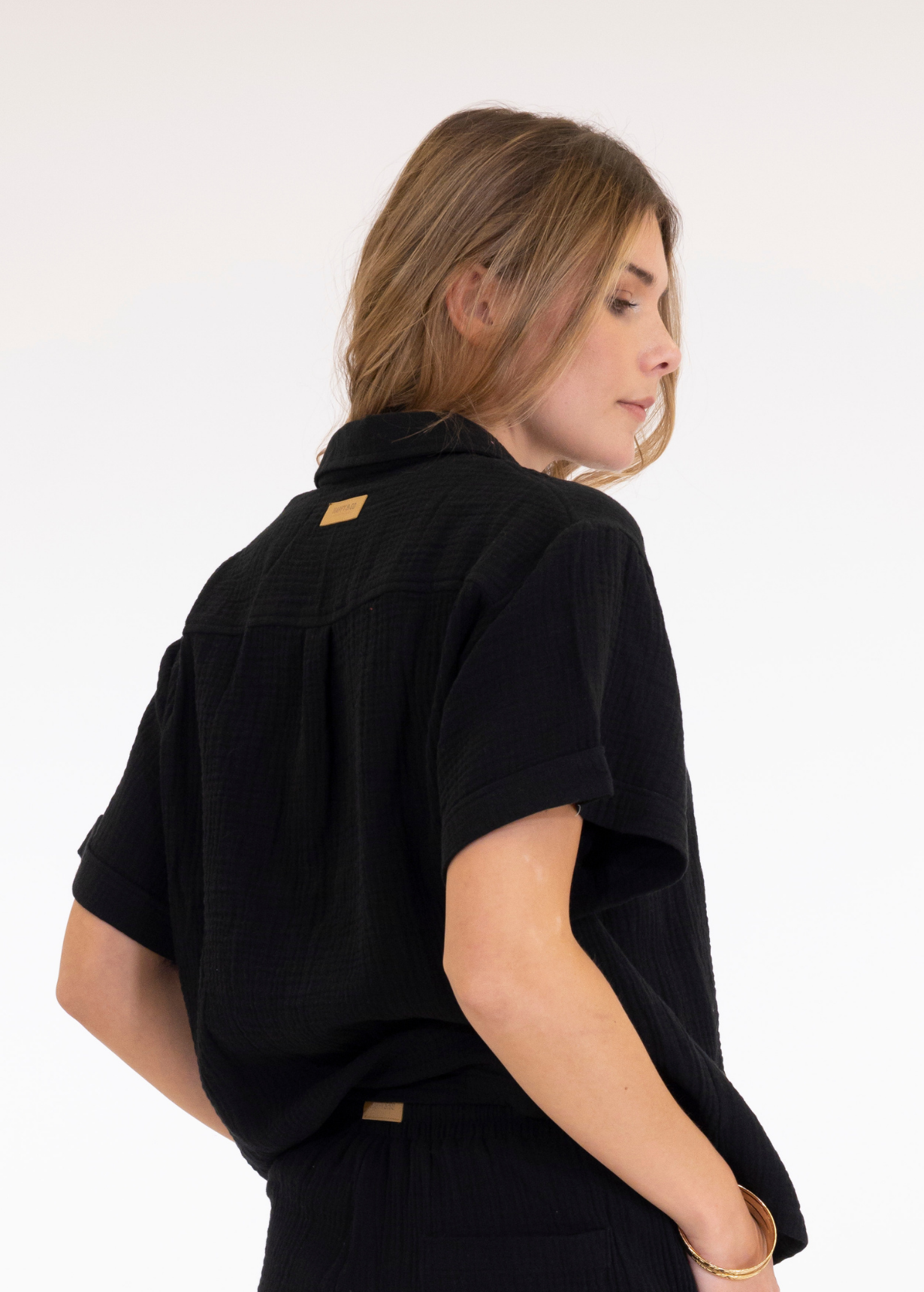 CHEMISE PLAGE MANCHES COURTES ORIANE NOIR