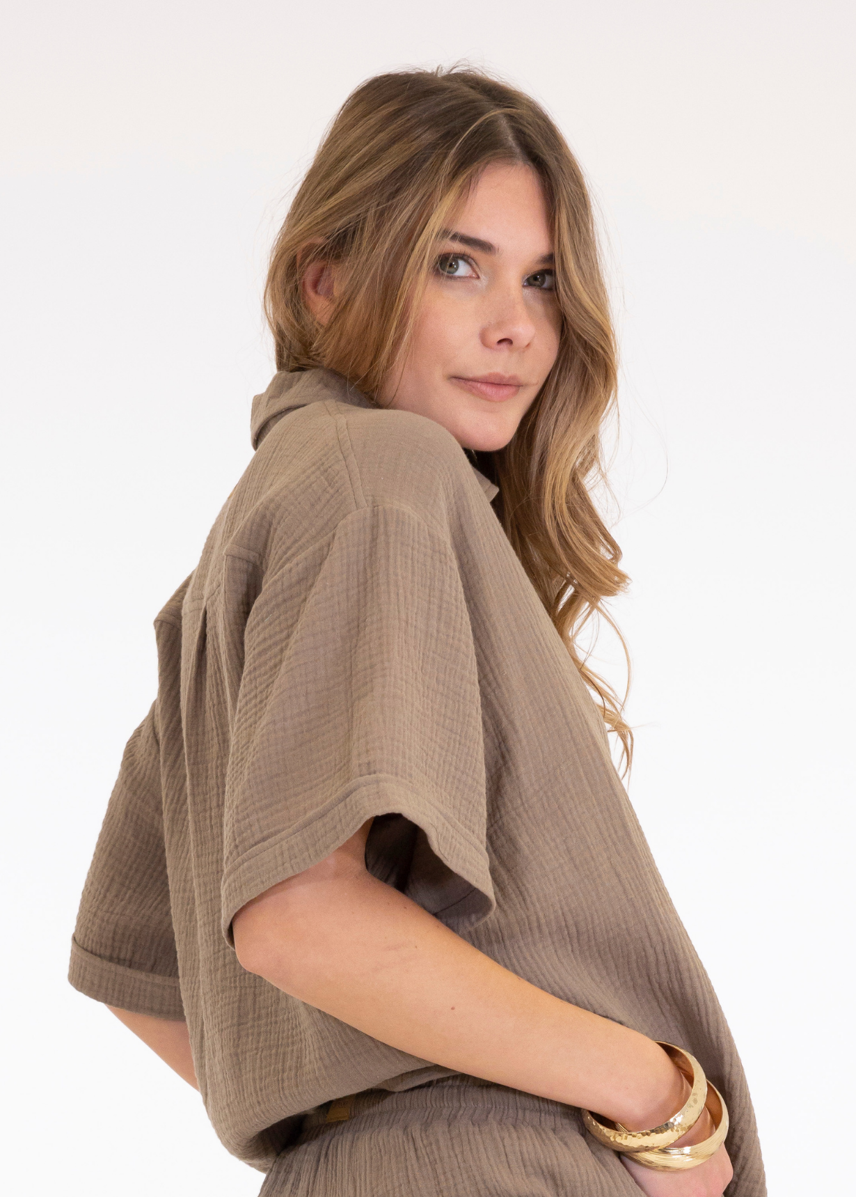 CHEMISE PLAGE MANCHES COURTES ORIANE LATTE