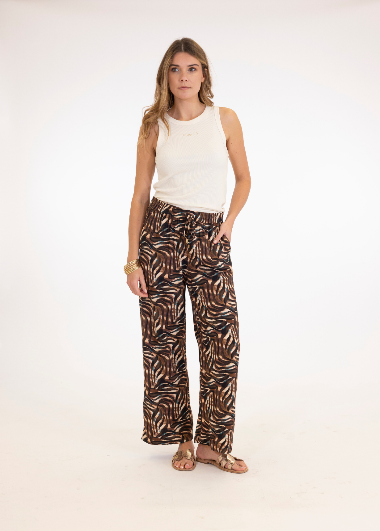 PANTALON LARGE PLAGE ARIANA ZEBRE MOKA