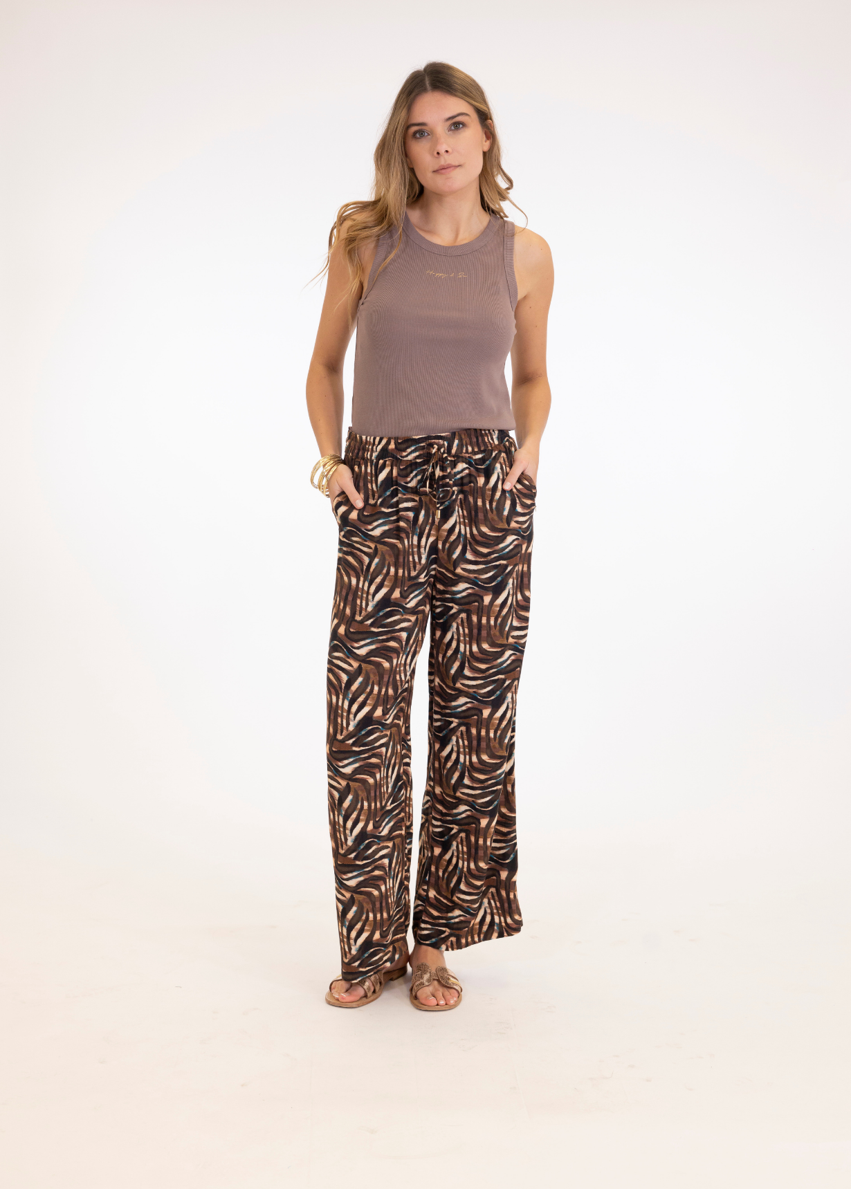 PANTALON LARGE PLAGE ARIANA ZEBRE MOKA