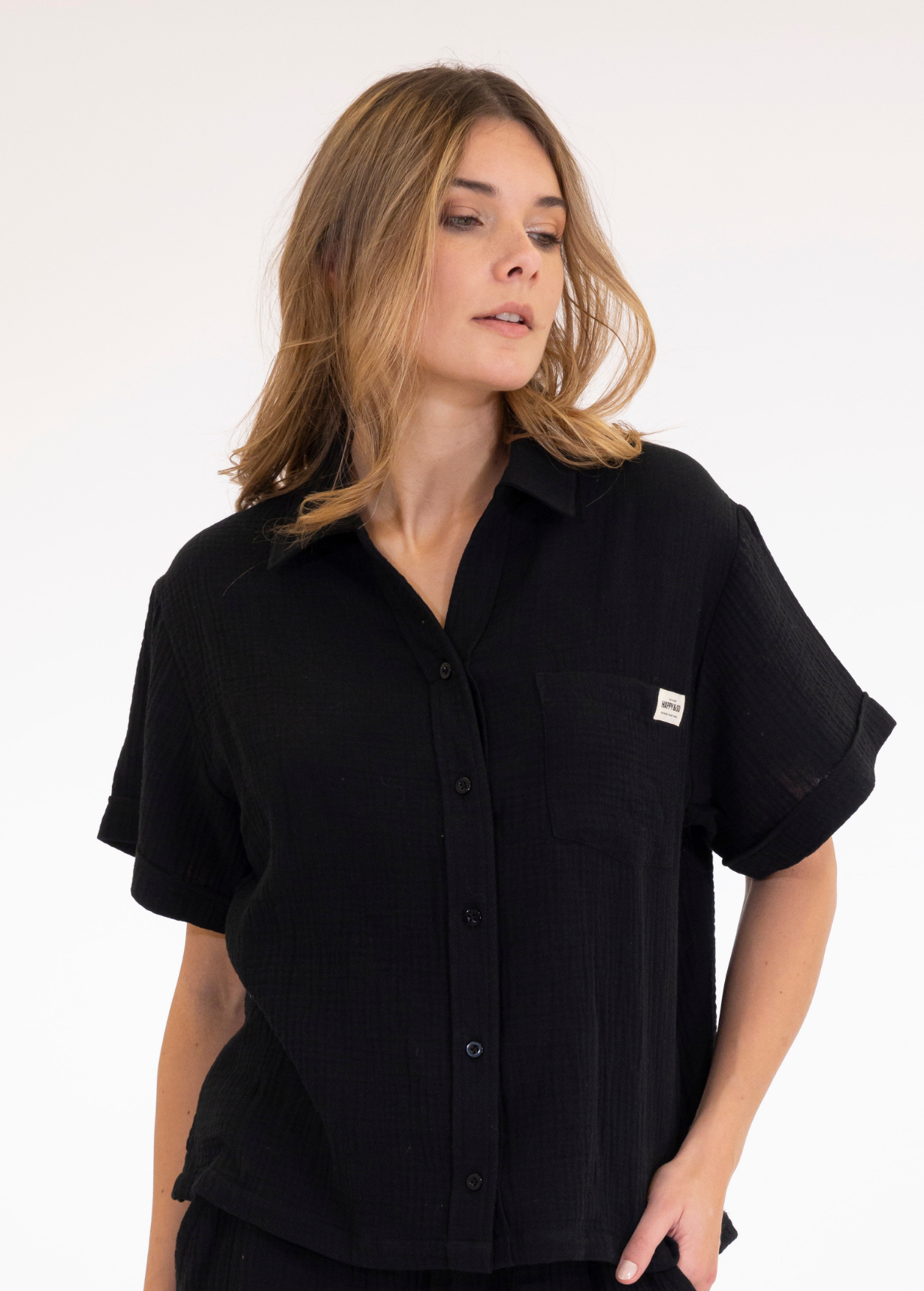 CHEMISE PLAGE MANCHES COURTES ORIANE NOIR
