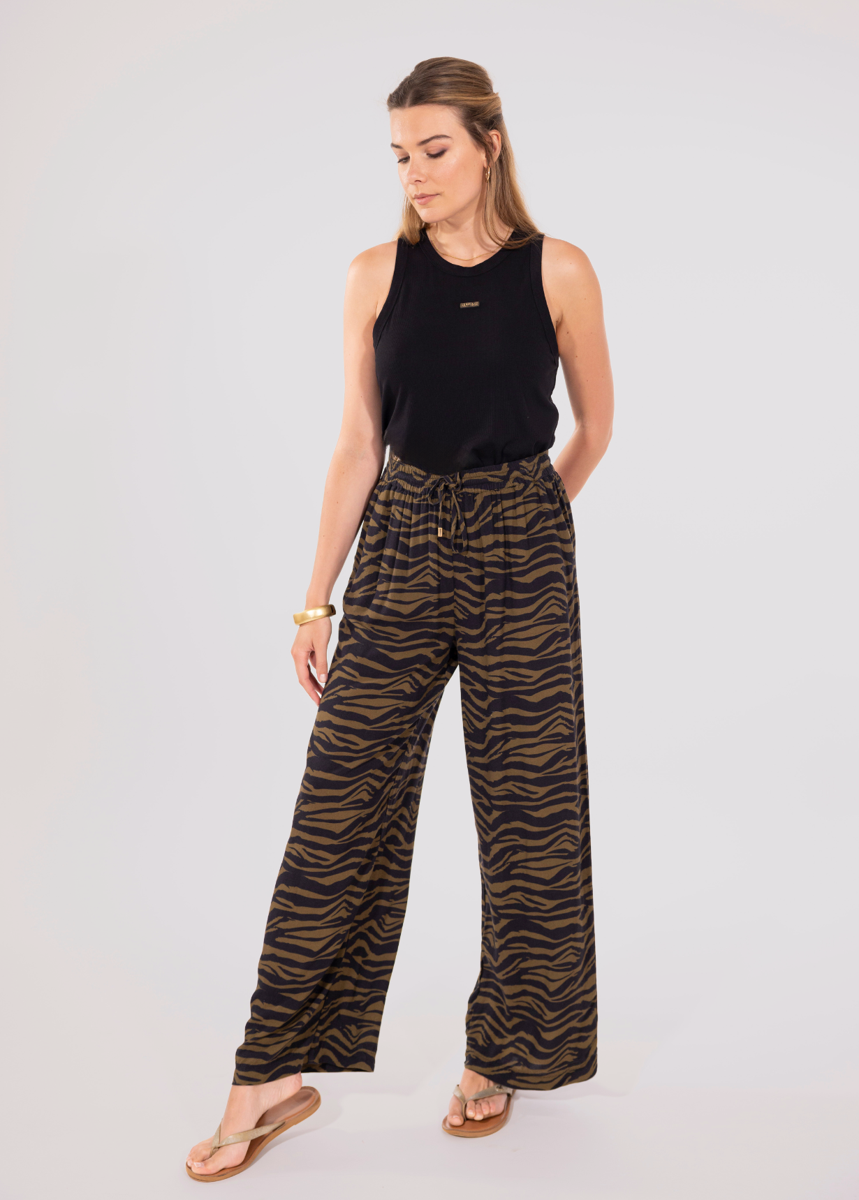 PANTALON FLUIDE IMPRIME ZEBRE KAKI