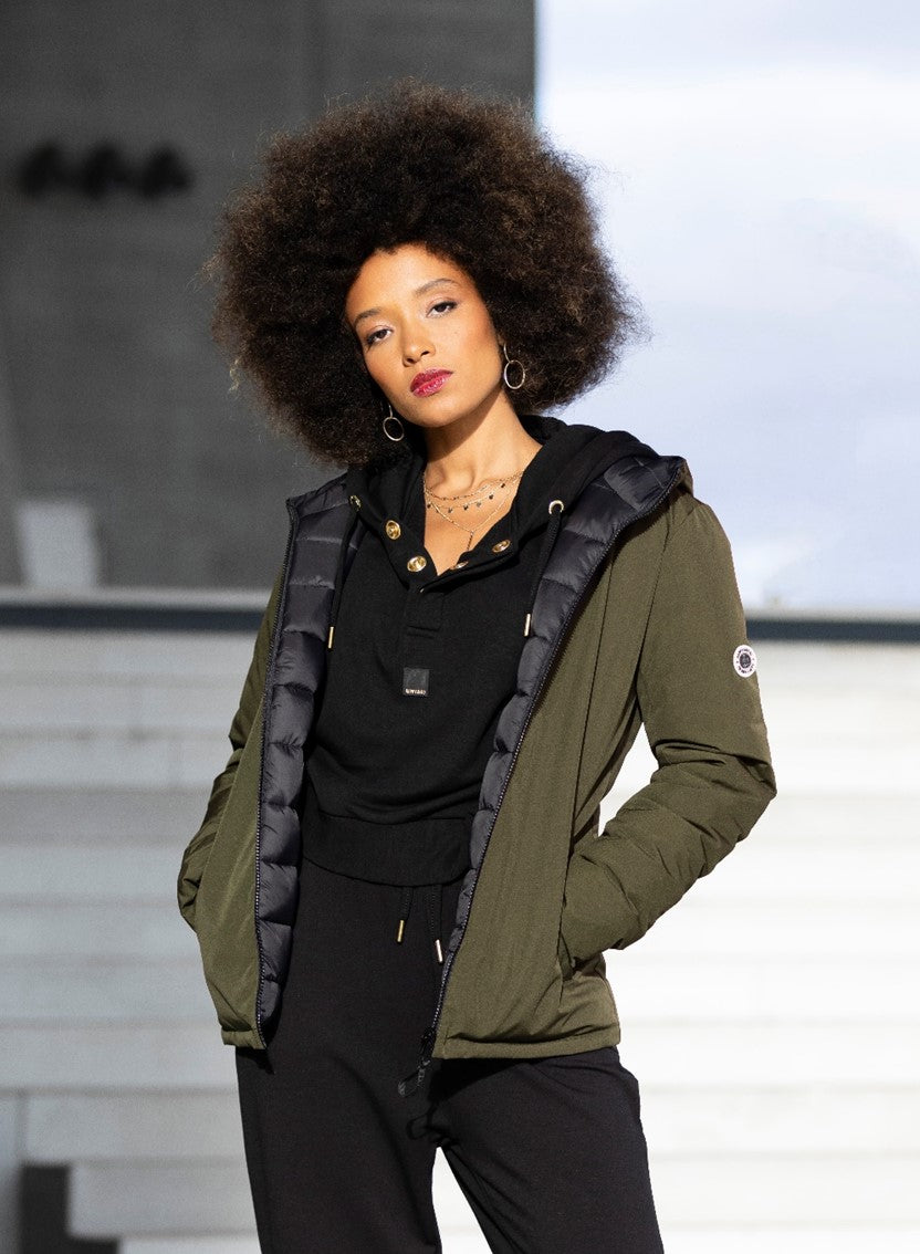 DOUDOUNE REVERSIBLE RECYCLEE SAUGE - NOIR