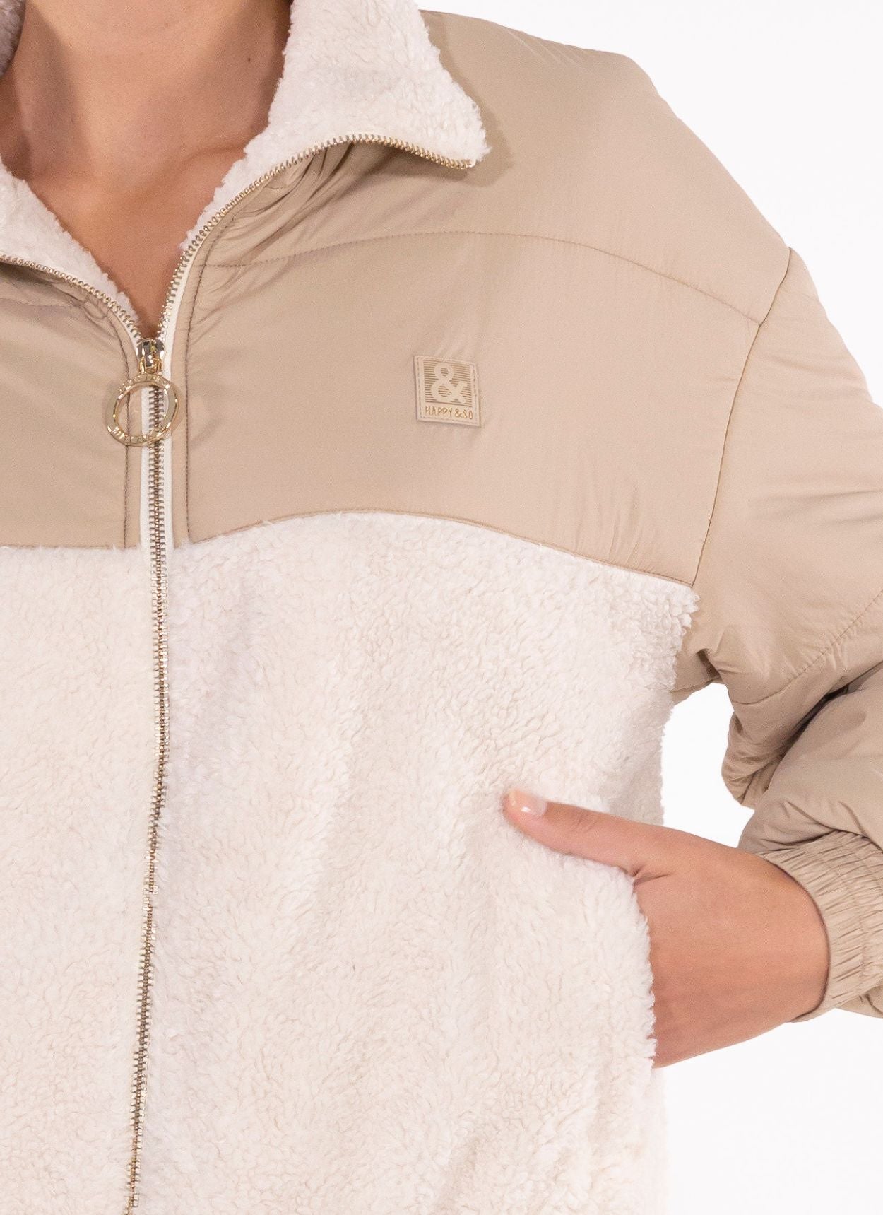 BLOUSON BI-MATIÉRE ADELE CRÈME - BEIGE