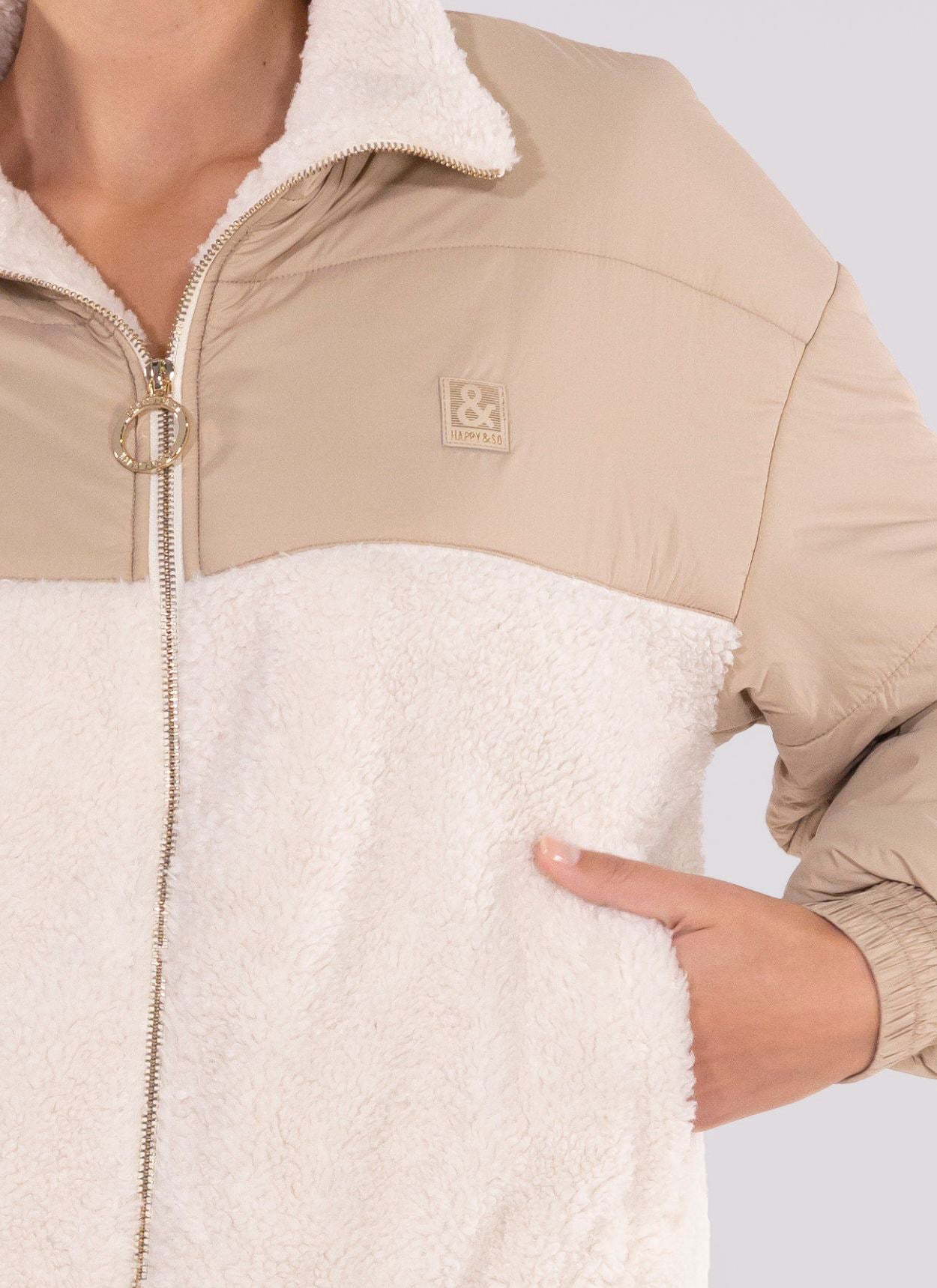 BLOUSON BI-MATIÉRE ADELE CRÈME - BEIGE