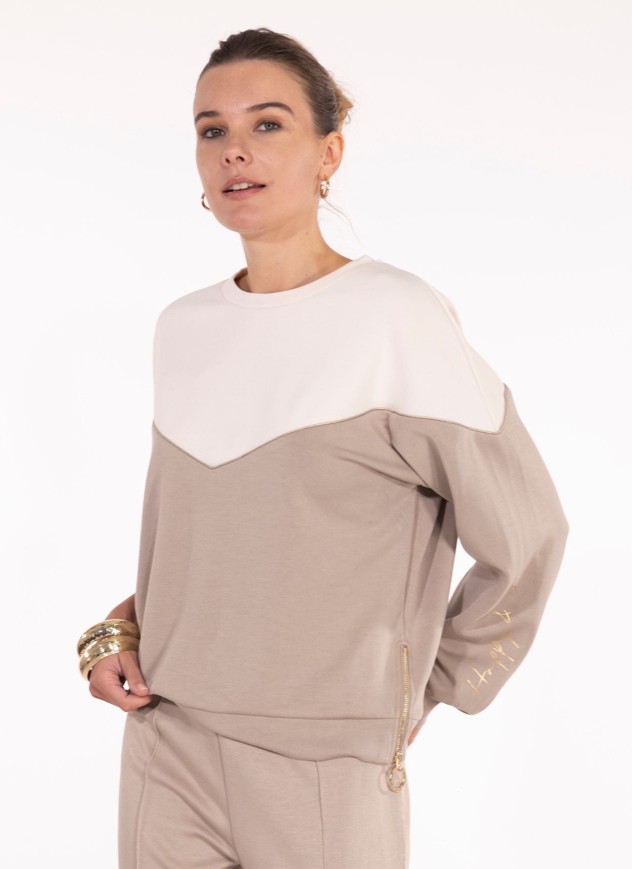 SWEAT COL ROND LOLA BEIGE - CRÈME