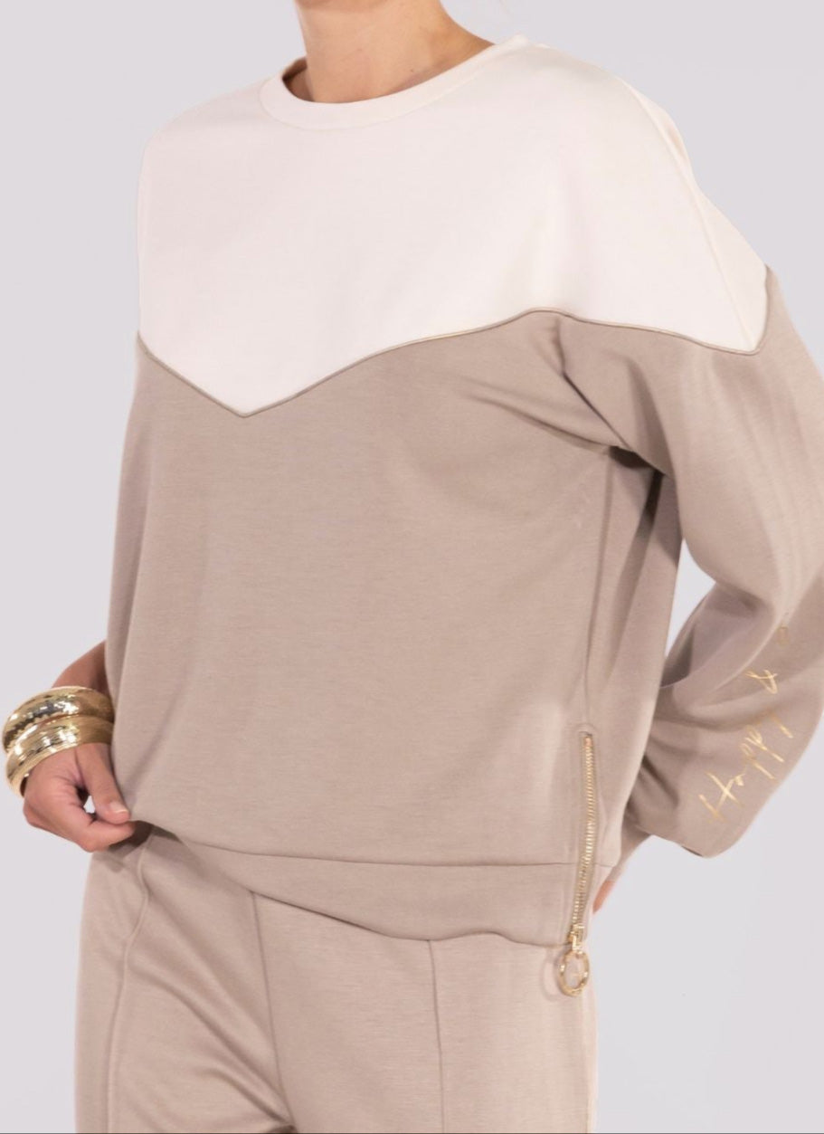 SWEAT COL ROND LOLA BEIGE - CRÈME